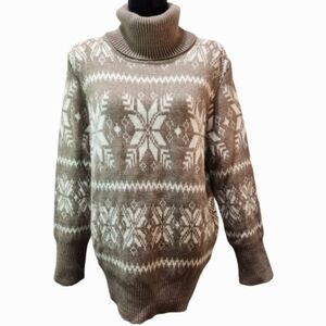 PURE Alfred Sung Holiday Snowflake Knit Pullover Turtleneck Sweater (XL)